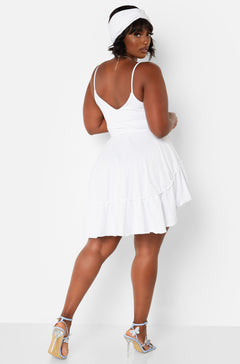 White V-Neck Skater Mini Dress w. Turban Plus Sizes