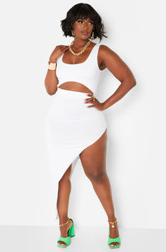 White Cut Out High Low Midi Dress Plus sizes