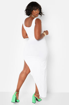 White Cut Out High Low Midi Dress Plus sizes