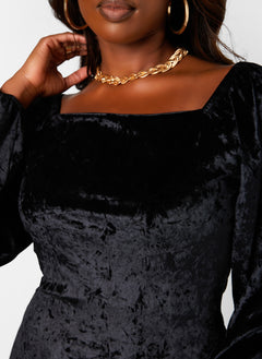 Black Classic Beauty Velvet Square Neck Mini Bodycon Dress Plus Sizes