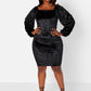 Black Classic Beauty Velvet Square Neck Mini Bodycon Dress Plus Sizes