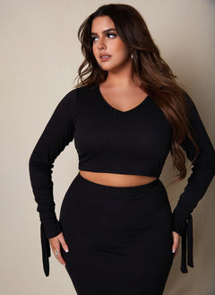 Come On Over Ribbed Tie Cuff Top