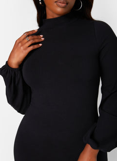 Black Confidential Turtleneck Mini Bodycon Dress Plus Sizes