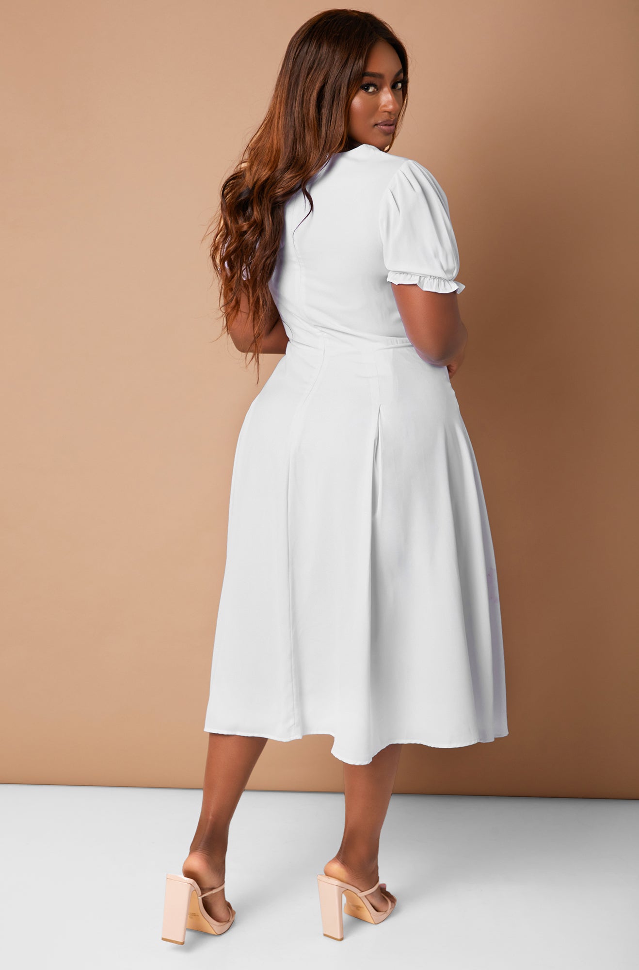 White Denise Mercedes X REBDOLLS Day Dreaming Button Detail Midi A Line Dress Plus Sizes