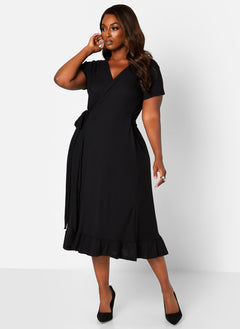 Diana Ribbed Short Sleeve Midi Wrap Dress