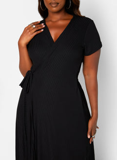 Diana Ribbed Short Sleeve Midi Wrap Dress