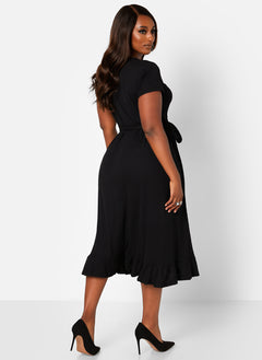 Diana Ribbed Short Sleeve Midi Wrap Dress