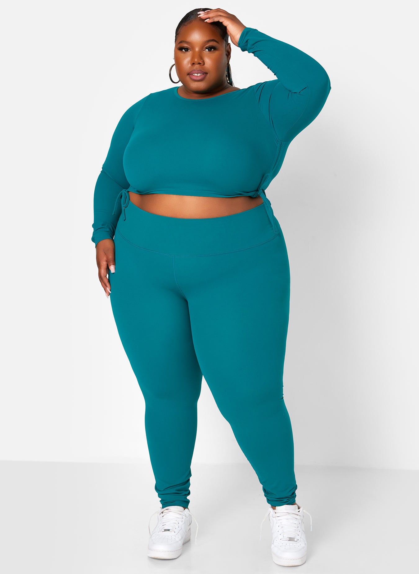 Teal Don`t Look Too Hard Ruched Back Sports Leggings Plus Sizes