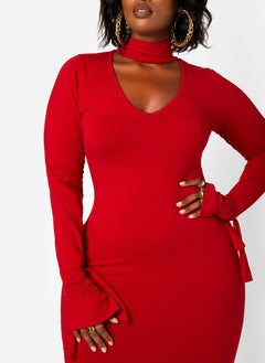 Enticing Turtleneck Cut Out Tie Cuff Mini Bodycon Dress