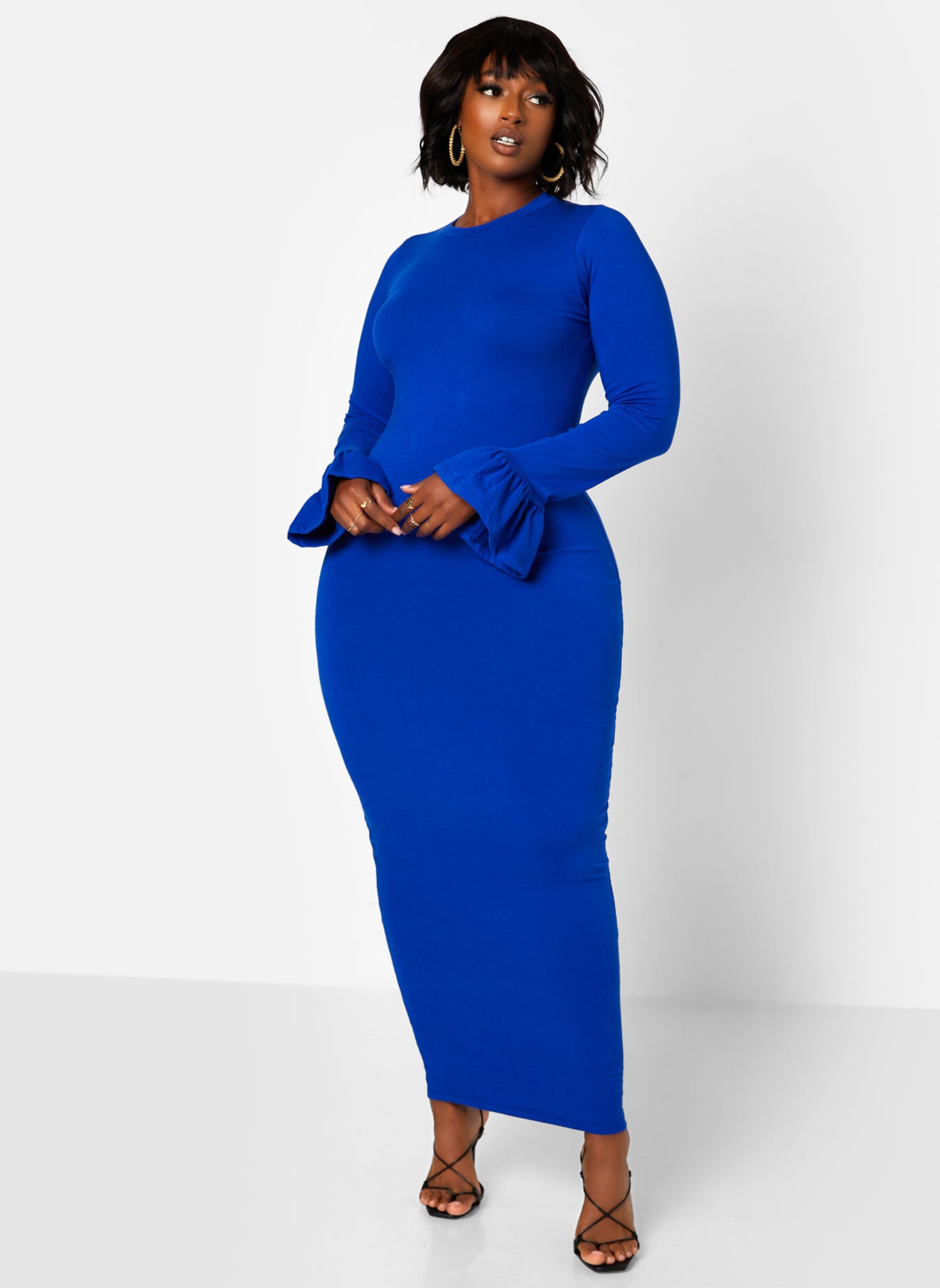 Essential Bell Sleeve Maxi Bodycon Dress - Royal Blue