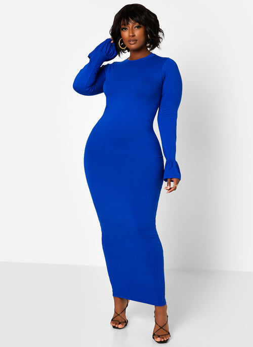 Essential Bell Sleeve Maxi Bodycon Dress - Royal Blue