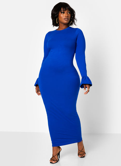 Essential Bell Sleeve Maxi Bodycon Dress - Royal Blue