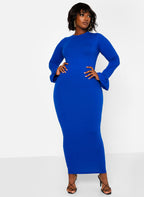Essential Bell Sleeve Maxi Bodycon Dress - Royal Blue