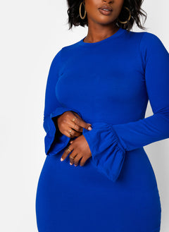Essential Bell Sleeve Maxi Bodycon Dress - Royal Blue