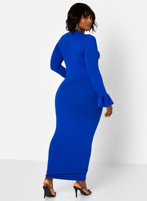 Essential Bell Sleeve Maxi Bodycon Dress - Royal Blue
