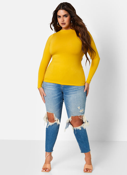 Mustard Essential Crew Neck Top Plus Sizes