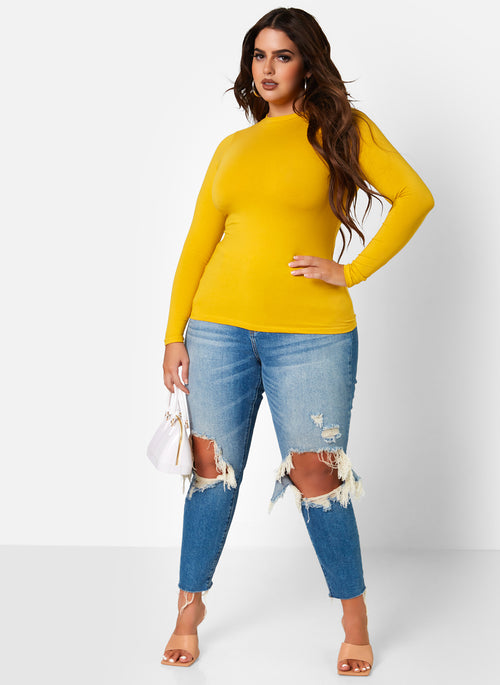 Mustard Essential Crew Neck Top Plus Sizes