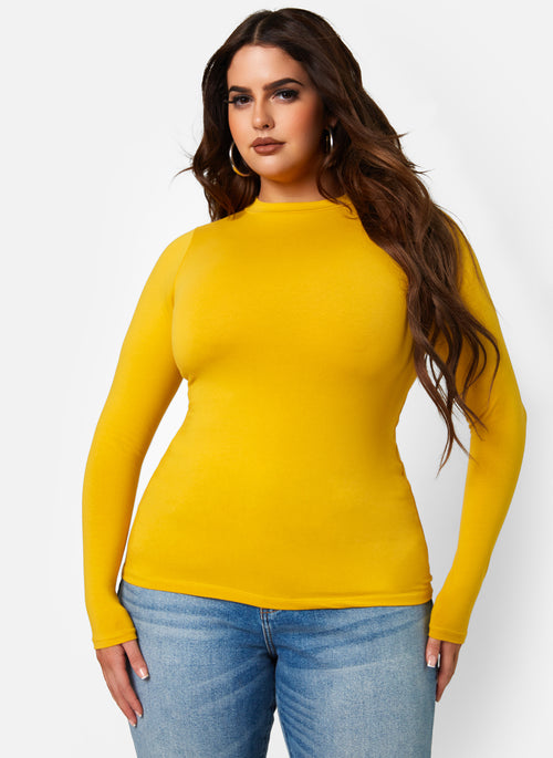 Mustard Essential Crew Neck Top Plus Sizes