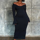 Essential Off The Shoulder Bell Sleeve Maxi Bodycon Dress - Black