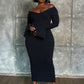Essential Off The Shoulder Bell Sleeve Maxi Bodycon Dress - Black
