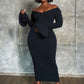 Essential Off The Shoulder Bell Sleeve Maxi Bodycon Dress - Black
