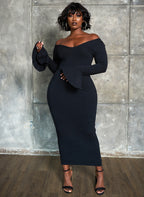 Essential Off The Shoulder Bell Sleeve Maxi Bodycon Dress - Black