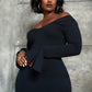 Essential Off The Shoulder Bell Sleeve Maxi Bodycon Dress - Black