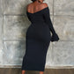 Essential Off The Shoulder Bell Sleeve Maxi Bodycon Dress - Black