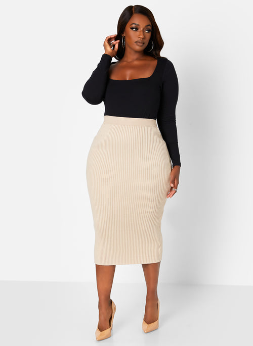 Essential Square Neck Long Sleeve Bodysuit - Black