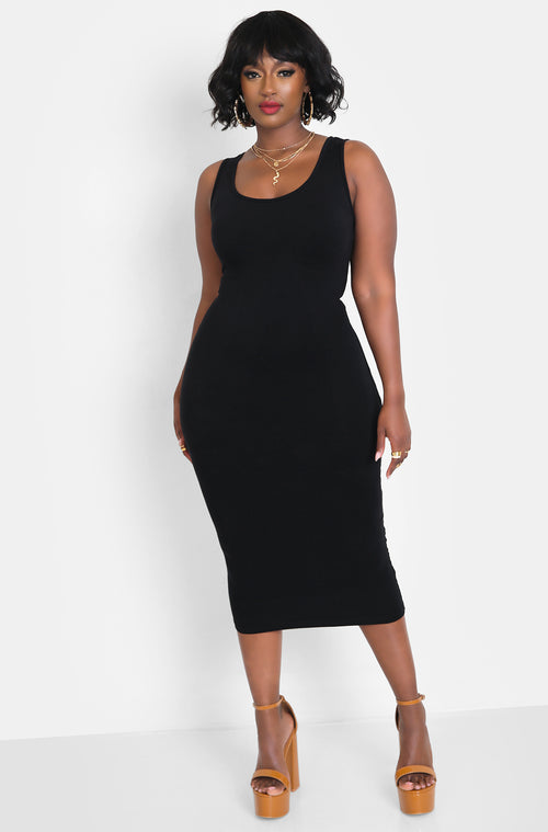 Black Tank Bodycon Midi Dress Plus Sizes