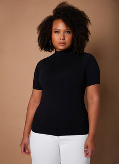 Black Essential Turtleneck 3/4 Sleeve Top Plus Sizes