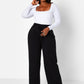 Black Essential Tie Waist Wide Leg Pants W. Pockets Plus Sizes