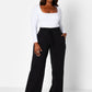 Black Essential Tie Waist Wide Leg Pants W. Pockets Plus Sizes