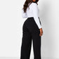 Black Essential Tie Waist Wide Leg Pants W. Pockets Plus Sizes