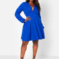 Royal Blue Feeling Fancy V Neck Mini Skater Dress Plus Sizes