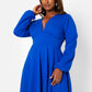 Royal Blue Feeling Fancy V Neck Mini Skater Dress Plus Sizes