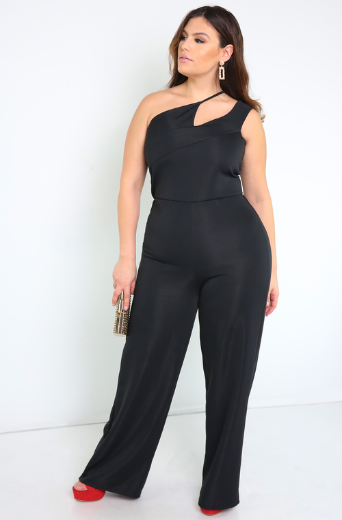 Black Asymmetrical Wide Leg Jumpsuit Plus Sizes