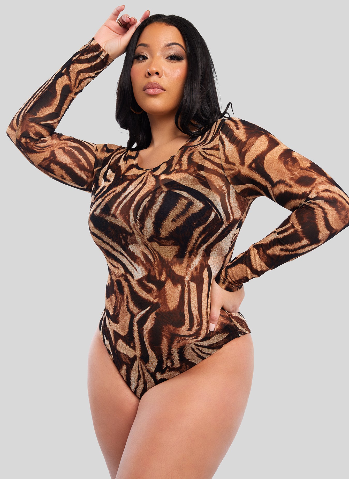 Fine Feline Tiger Print Sheer Bodysuit