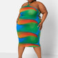 Multicolor Flashback Kaleidoscope Print Halter Midi Bodycon Dress Plus Sizes