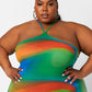 Multicolor Flashback Kaleidoscope Print Halter Midi Bodycon Dress Plus Sizes