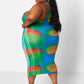 Multicolor Flashback Kaleidoscope Print Halter Midi Bodycon Dress Plus Sizes