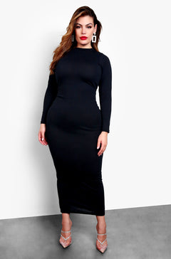 Black Turtleneck Long Sleeve Bodycon Maxi Dress Plus Sizes