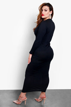 Black Turtleneck Long Sleeve Bodycon Maxi Dress Plus Sizes