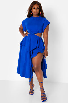 Royal Blue Selfie Ready Cut Out High Slit Midi A Line Dress Plus Sizes