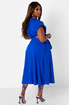 Royal Blue Selfie Ready Cut Out High Slit Midi A Line Dress Plus Sizes