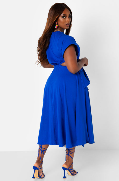 Royal Blue Selfie Ready Cut Out High Slit Midi A Line Dress Plus Sizes