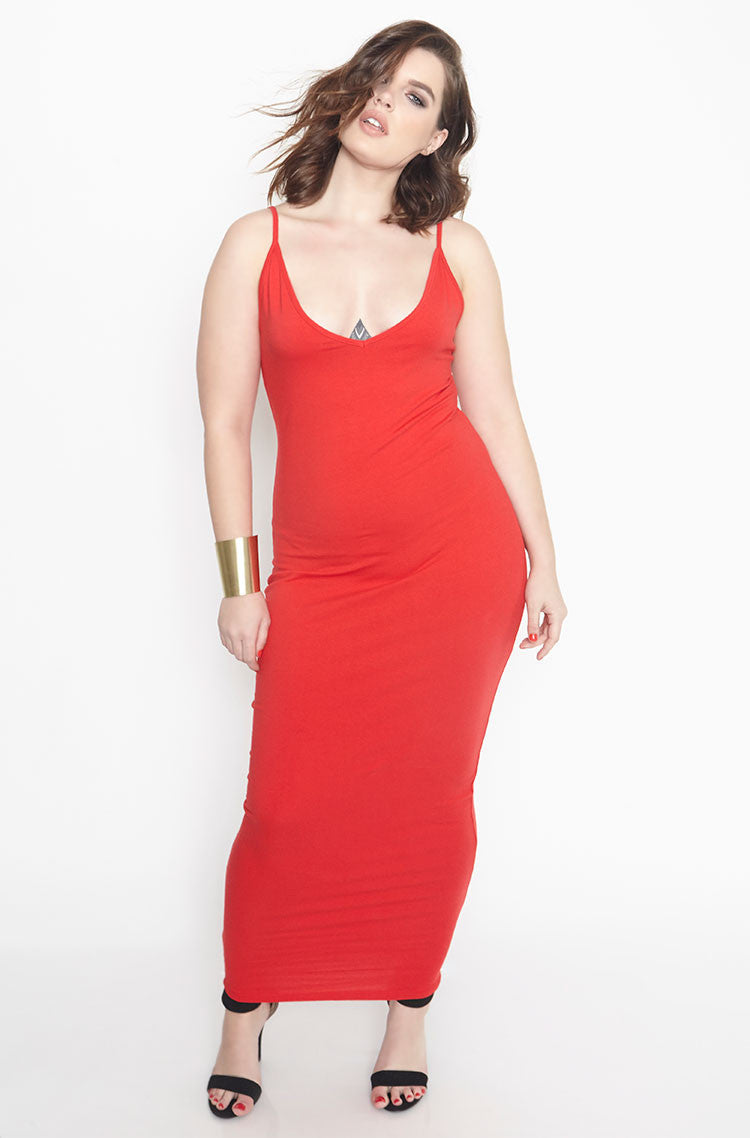 Red Strappy Bodycon Maxi Dress Plus Size