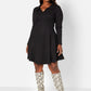 Black Get It Done Ribbed Collared Mini Skater Dress W. Pockets Plus Sizes