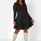 Black Get It Done Ribbed Collared Mini Skater Dress W. Pockets Plus Sizes