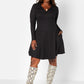 Black Get It Done Ribbed Collared Mini Skater Dress W. Pockets Plus Sizes